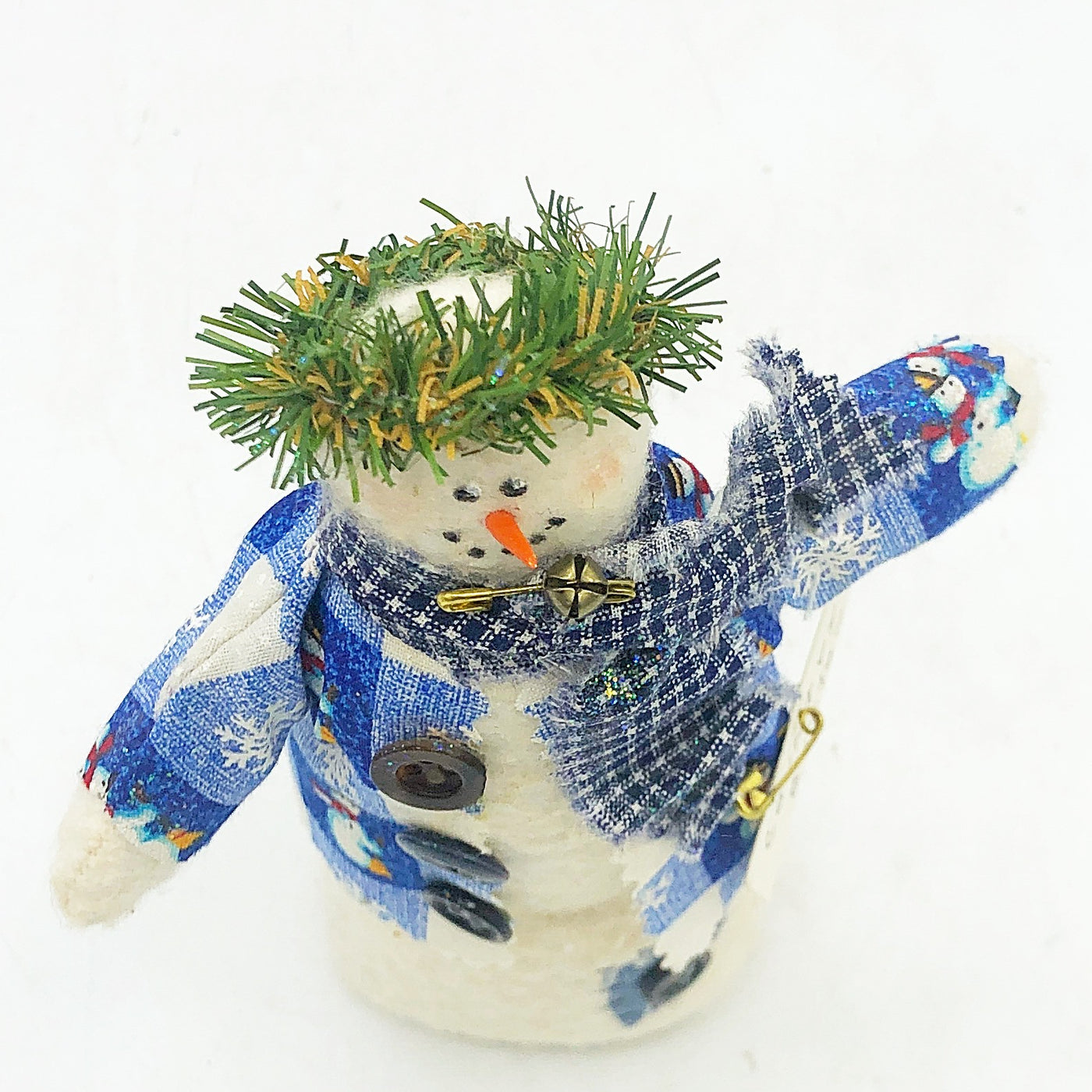 💙 Lil' Country Button Snowman Fabric Figure 7.25" H