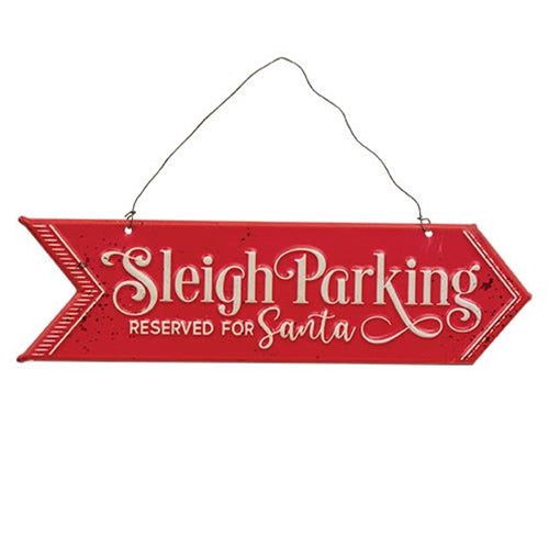 Set of 2 Reindeer & Sleigh Parking Metal Hanging Signs