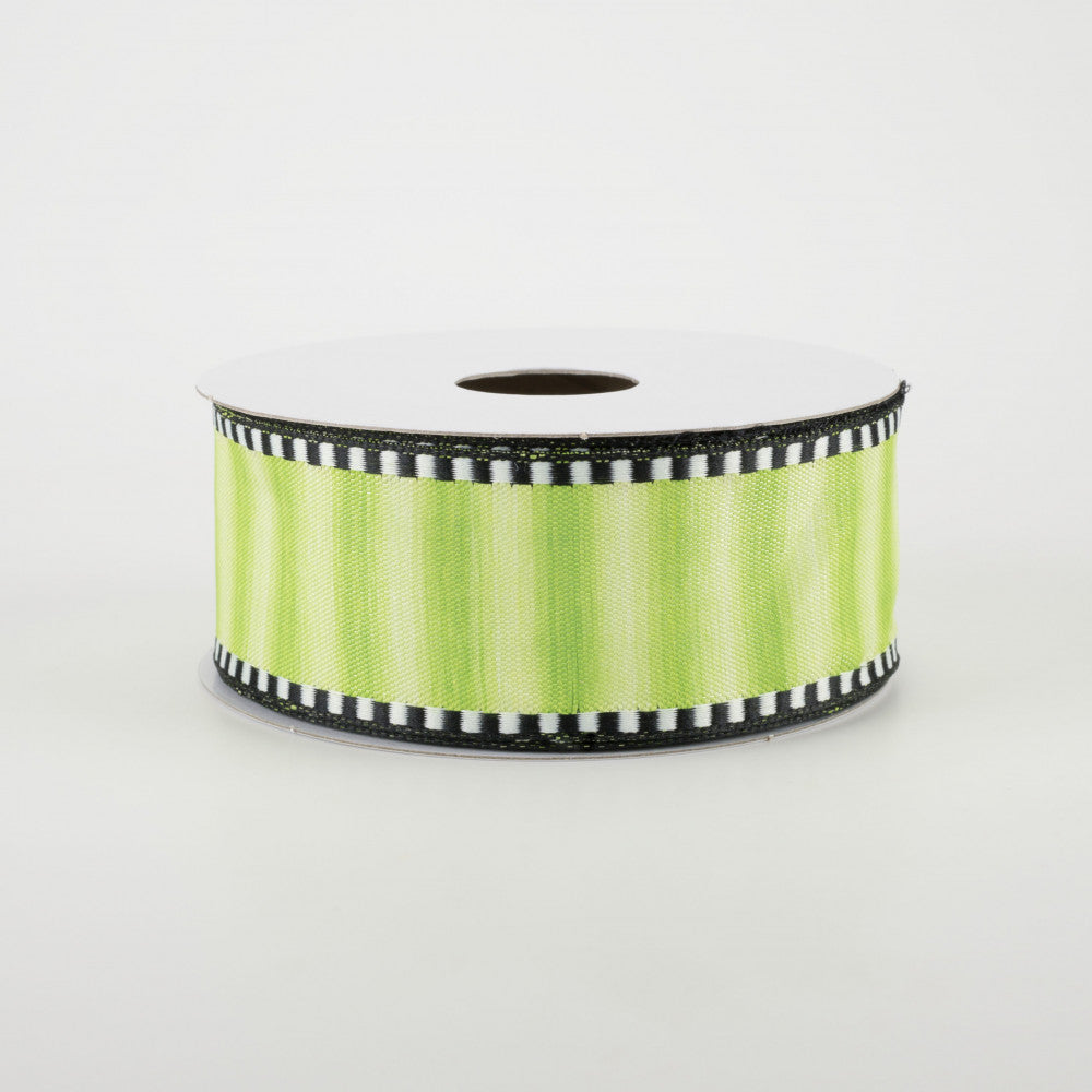 Lime Ombré Stripe With Black & White Edge Ribbon 1.5" x 10 yards