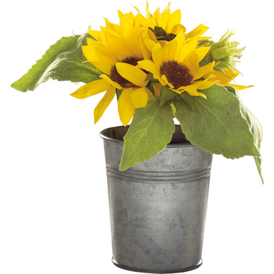 Sunny Yellow Faux Sunflower Plant in Galvanized Bucket
