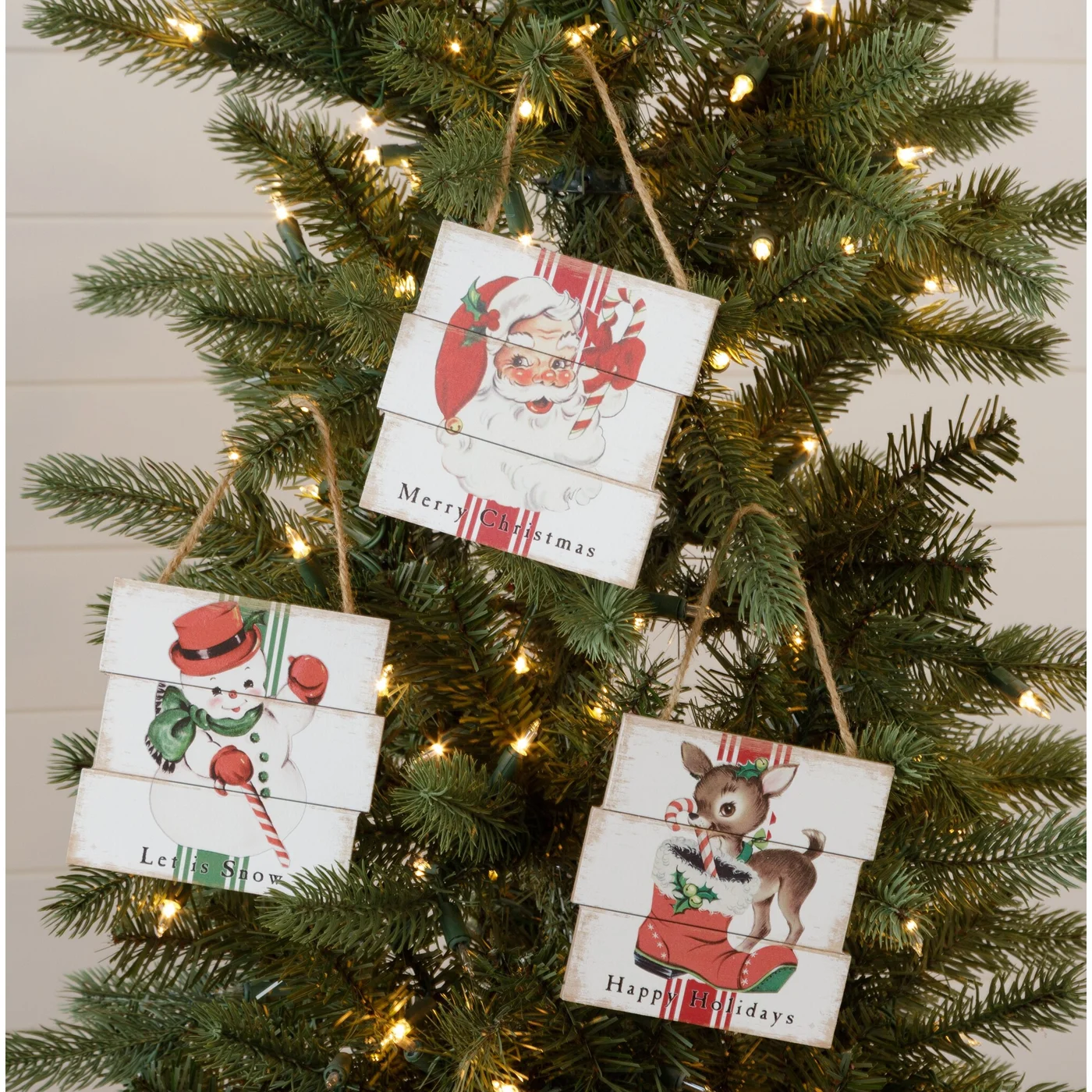 Set of 3 Vintage-Style Christmas Icon Ornaments