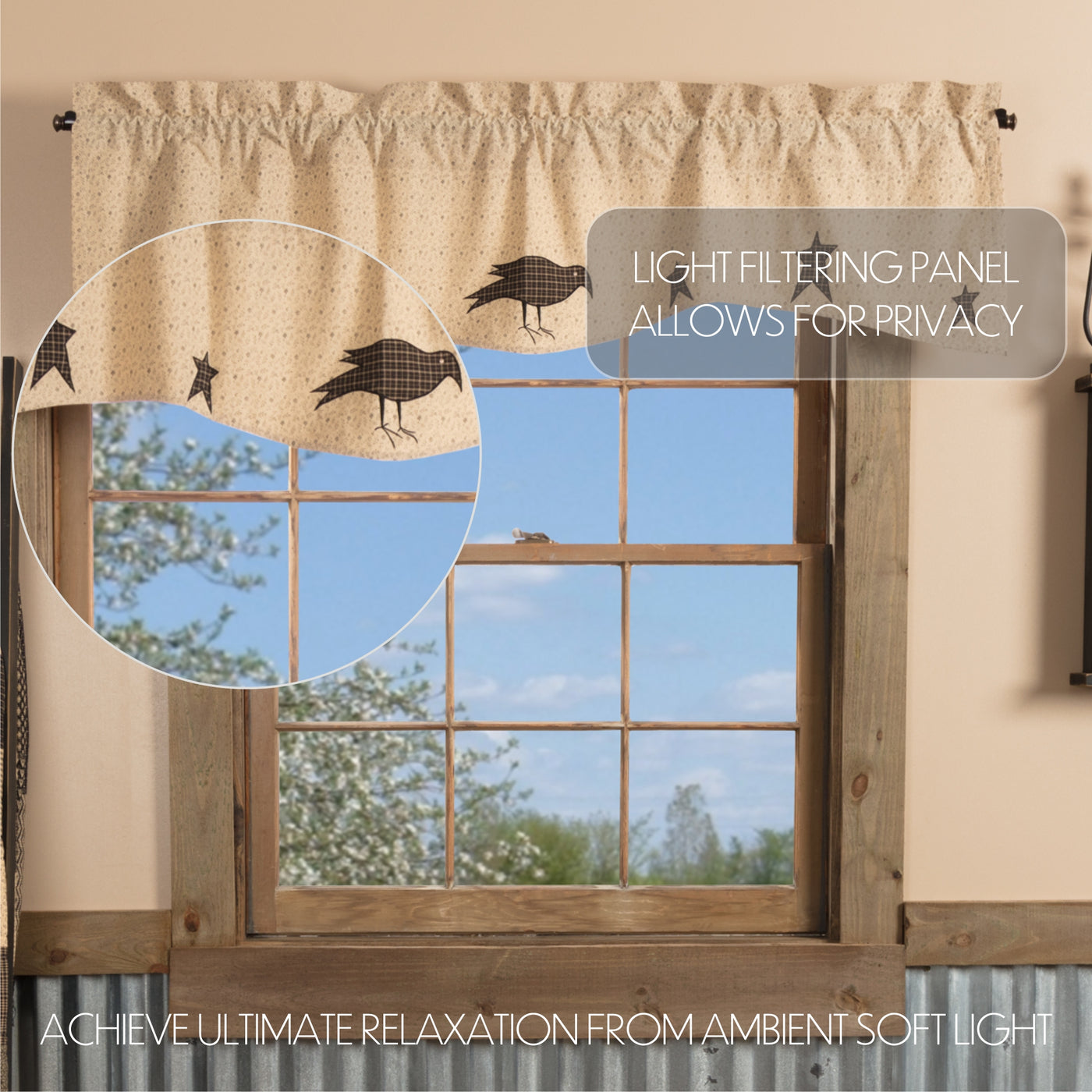 Kettle Grove Applique Crow and Star Valance 16'' x 60''