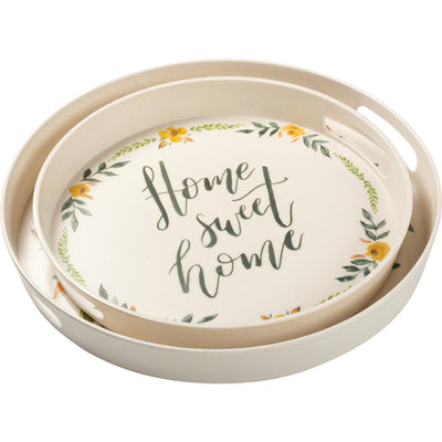 Set of 2 Bee Home Sweet Home Round Melamine Trays