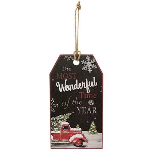 Most Wonderful Time of The Year Christmas Hanging Tag Sign 14" H