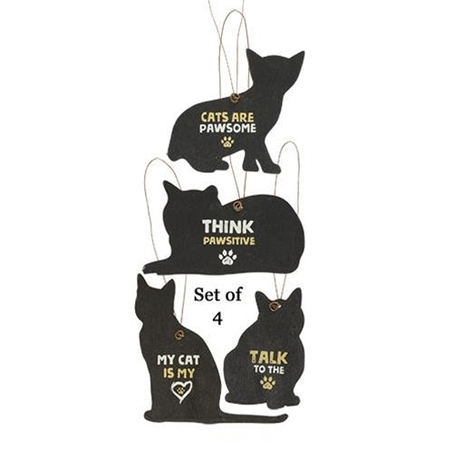 Set of 4 Cat Sentiments Ornaments