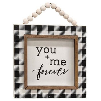 You + Me Forever I Love Us Beaded Buffalo Check Beaded Signs