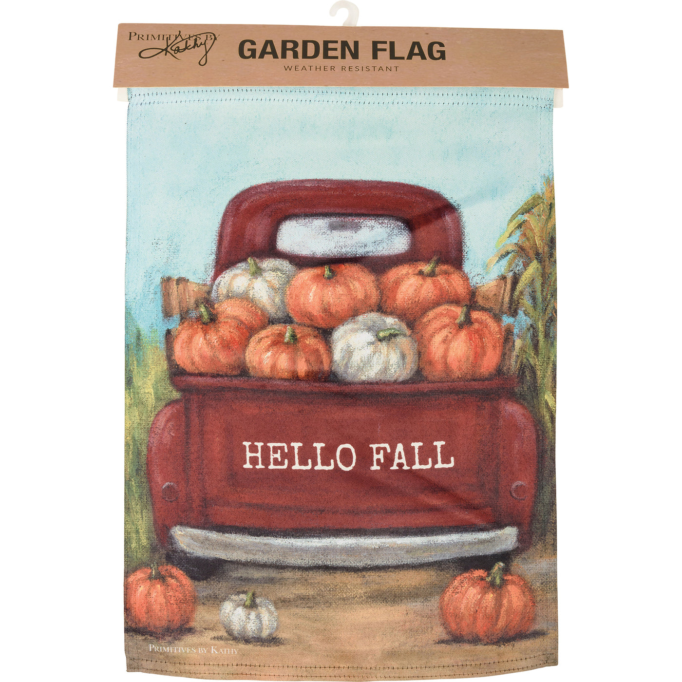 💙 Hello Fall Garden Flag Red Truck Pumpkins