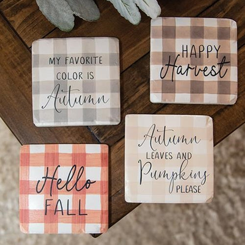 Set of 4 Fall Gingham Resin Coasters
