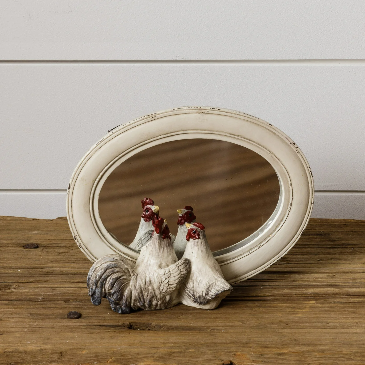 Rooster And Hen Peeking In The Mirror