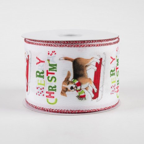 💙 Christmas Beagle Dog on Sled Ribbon 2.5" x 10 yards