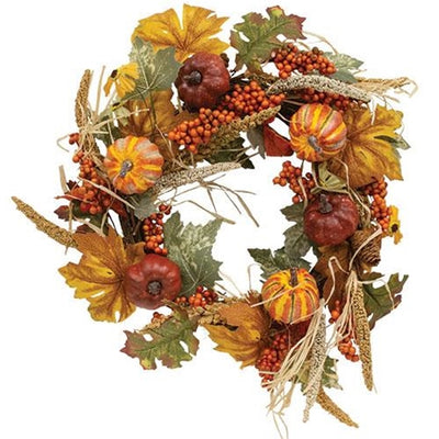 Pumpkin Harvest & Berry 18" Faux Fall Wreath