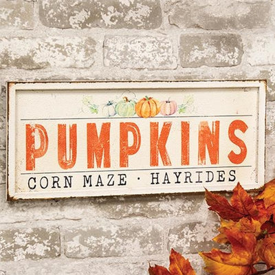 Pumpkins Corn Maze Hayrides 18" Metal Sign