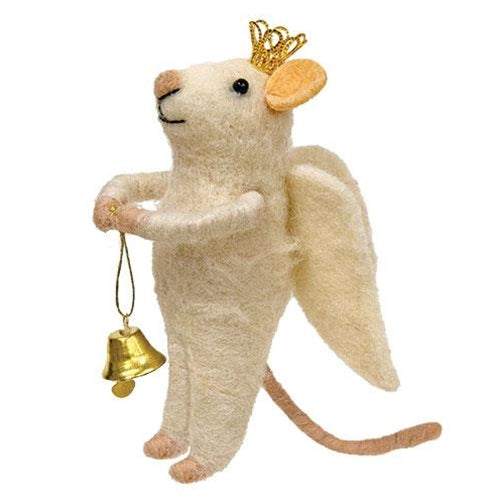 Mouse Angel With Bell Felt Ornament