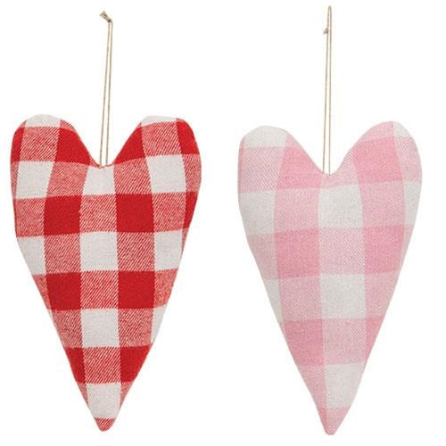 Set of 2 Buffalo Check Heart Pillow Ornaments
