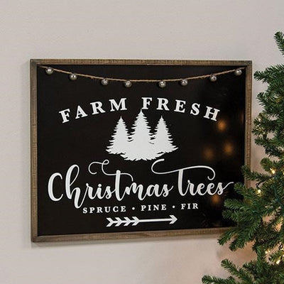 Farm Fresh Christmas Trees Black & White 25.5" Wood Sign