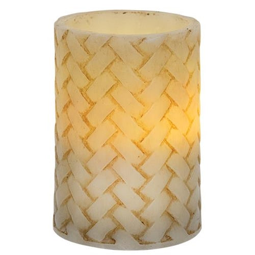 💙 Basketweave LED 4" x 3" Pillar Timer Candle