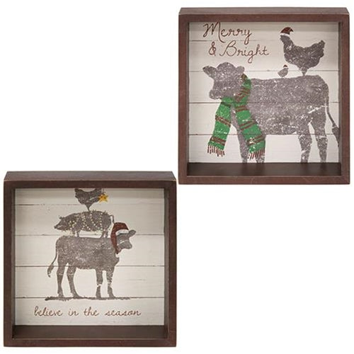 Set of 2 Believe In The Season Box Farmhouse Animals 7" Box Signs