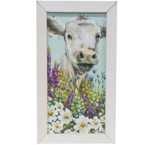 Field Day Cow White Framed Print 9" x 18"