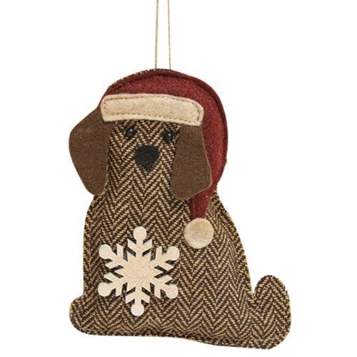 Santa Puppy Dog With Snowflake Fabric Ornament