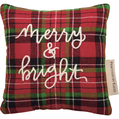 Merry & Bright Plaid Mini 6" Christmas Pillow