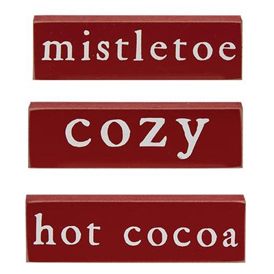 💙 Cozy Mistletoe Hot Cocoa Set of 3 Mini Block Signs