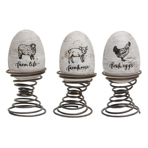 💙 Set of 3 Farm Life Eggs on Springs - Pig Sheep Chicken