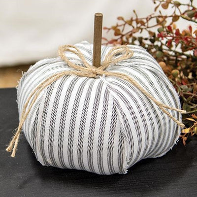 Gray Ticking Stripe Stuffed Pumpkin 6.5"