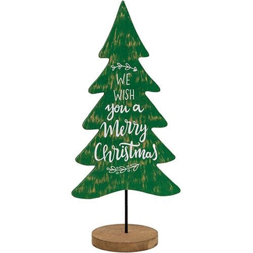 Merry Christmas Wood Tree Cutout Sitter 11.5" H