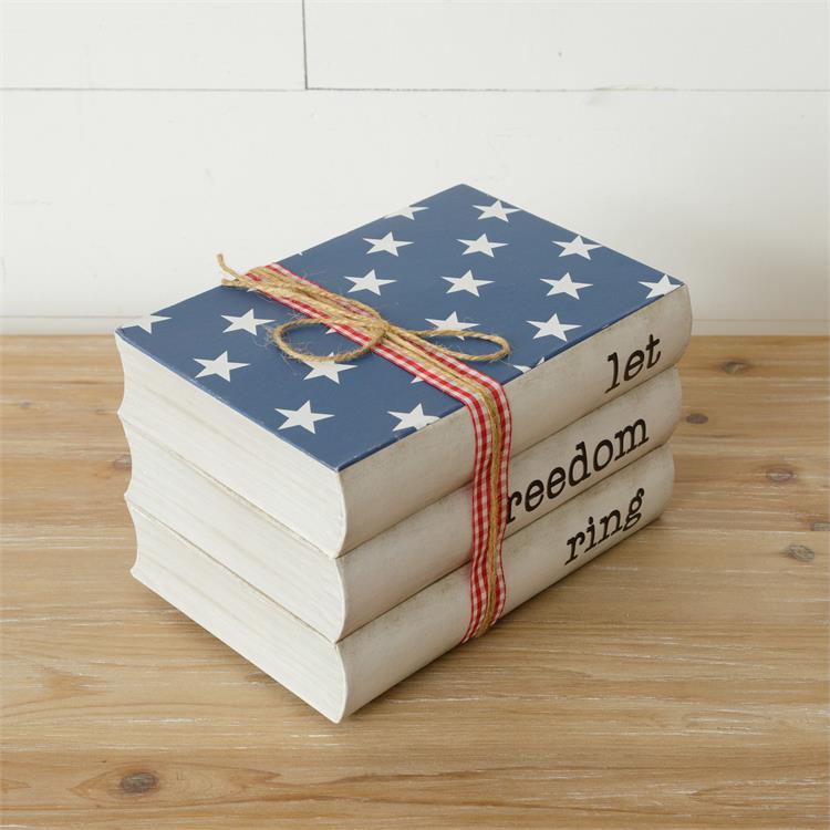 Let Freedom Ring Faux Stacked Books Americana Decor