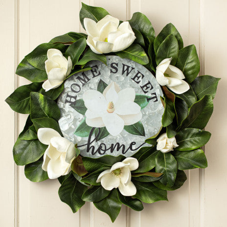 Home Sweet Home Magnolia 12" Round Metal Sign
