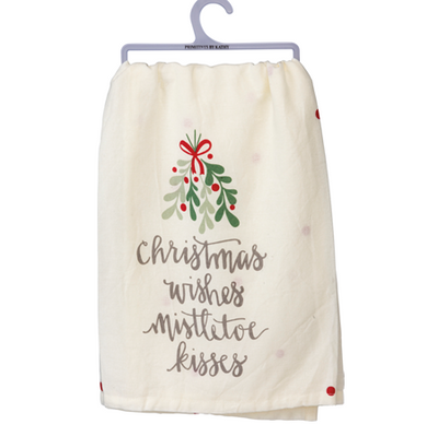 Christmas Wishes Mistletoe Kisses Dish Towel