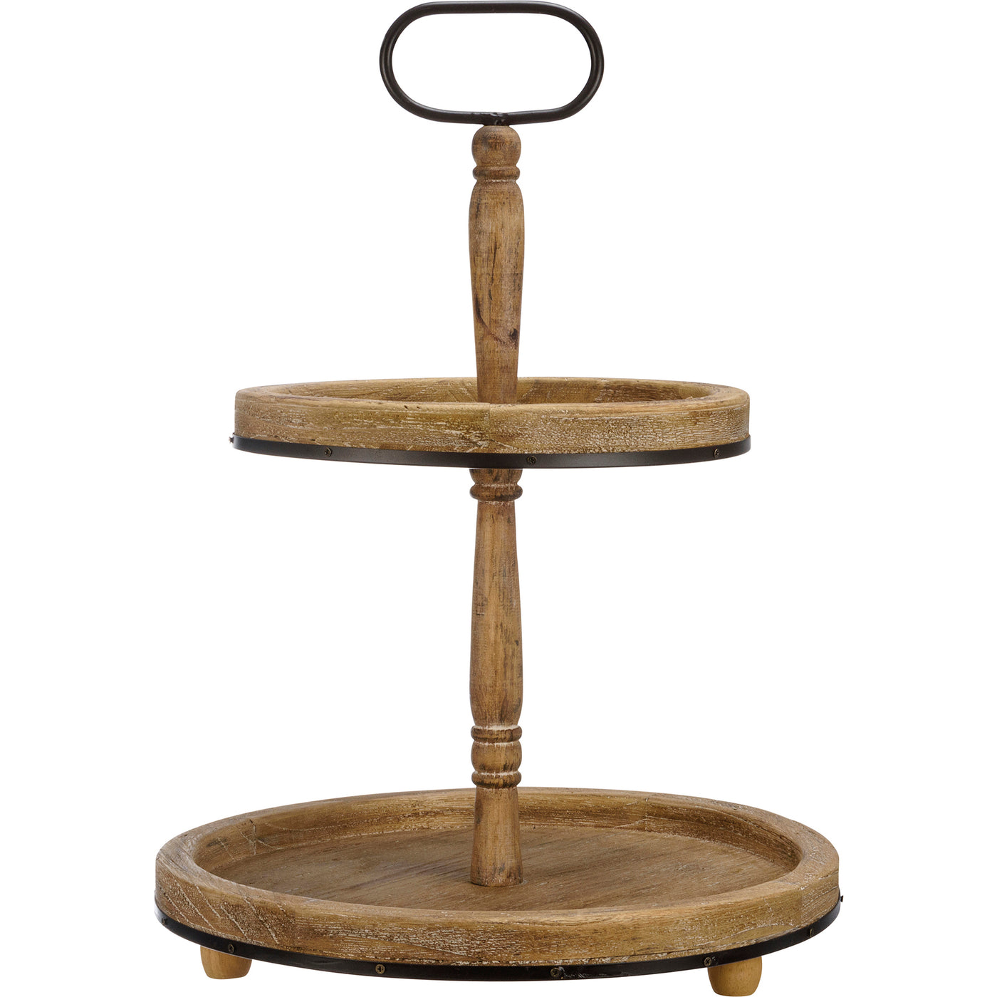 Two Tiered Round Light Wood Tray