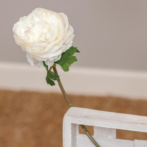 White Peony Faux Flower 11" Single Stem