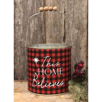 This Home Believes Red Plaid 6" Christmas Bucket