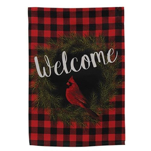 💙 Welcome Cardinal Buffalo Check Garden Flag