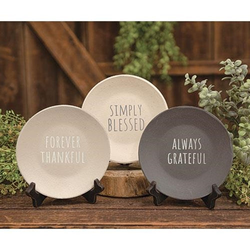 Set of 3 Farmhouse Decorative Plates - Simply Blessed Always Grateful Thankful