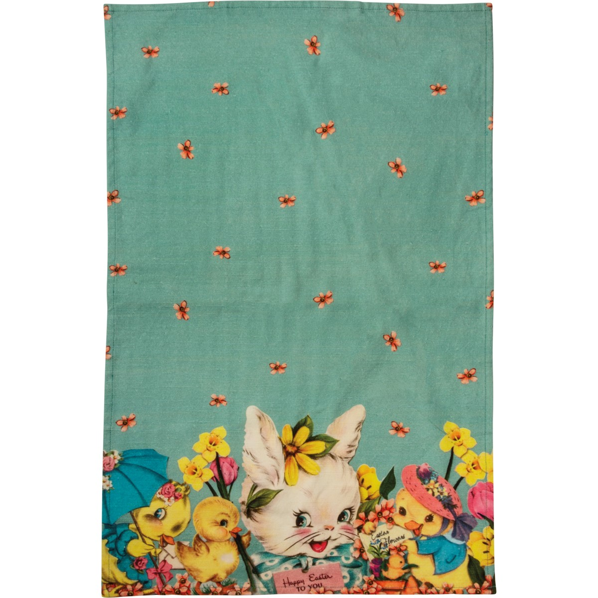 Happy Easter Retro Bunny and Chicks Kitchen Towel