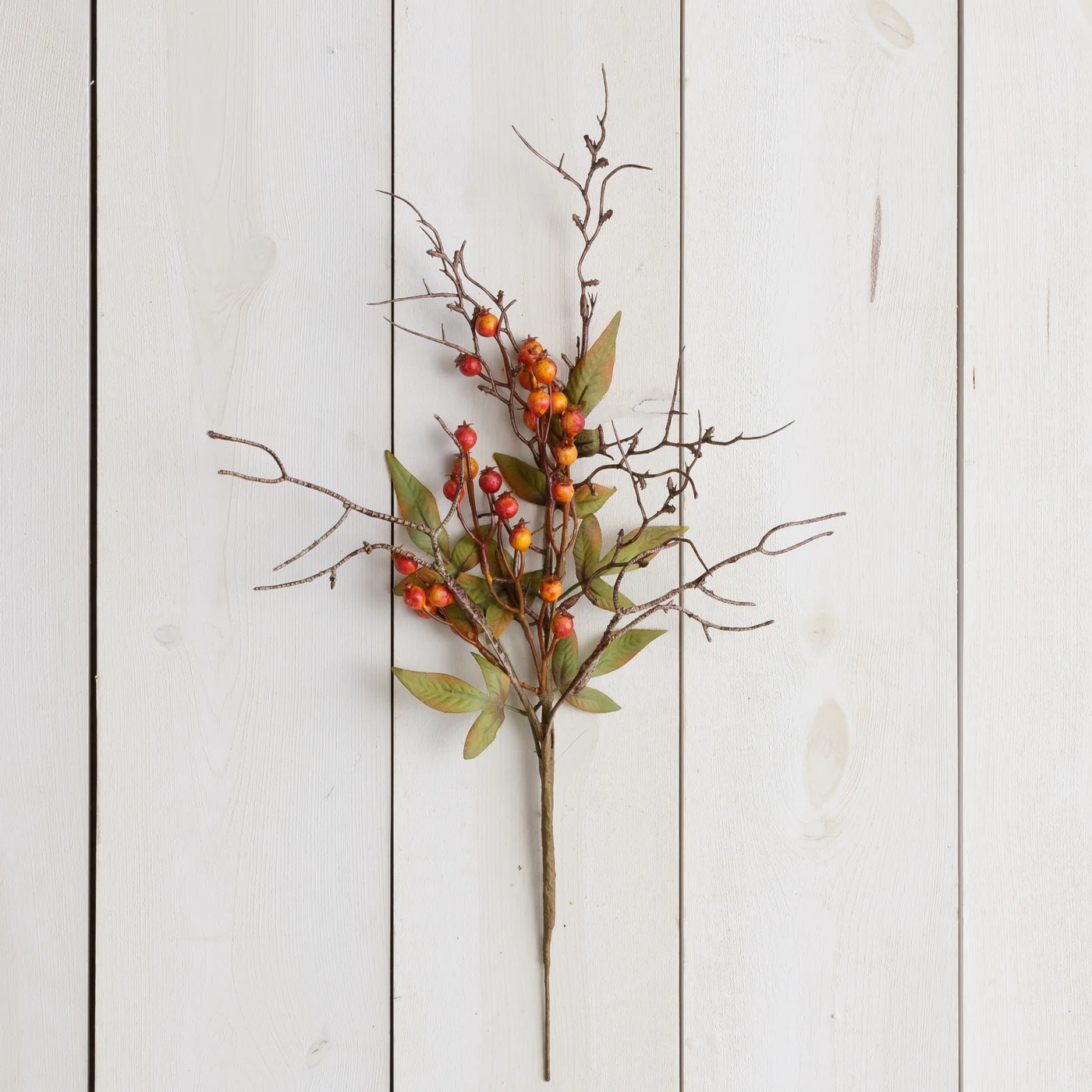 Persimmon Berries Leaves and Twigs 18" Faux Botanical Pick