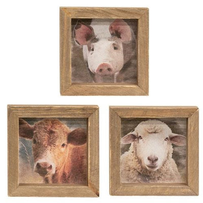 Set of 3 Farm Animal Mini Portrait Framed Signs