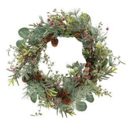 Icy Bristle Pine & Berry 24" Faux Evergreen Wreath
