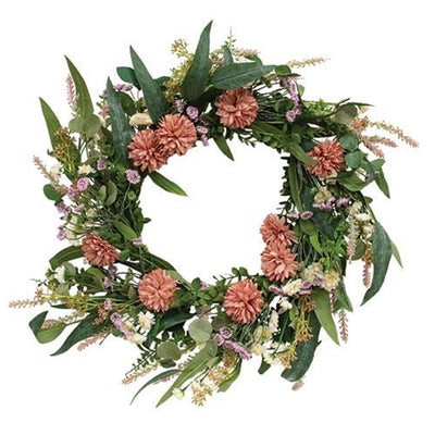Floral Flair Pink and White 22" Faux Floral Wreath
