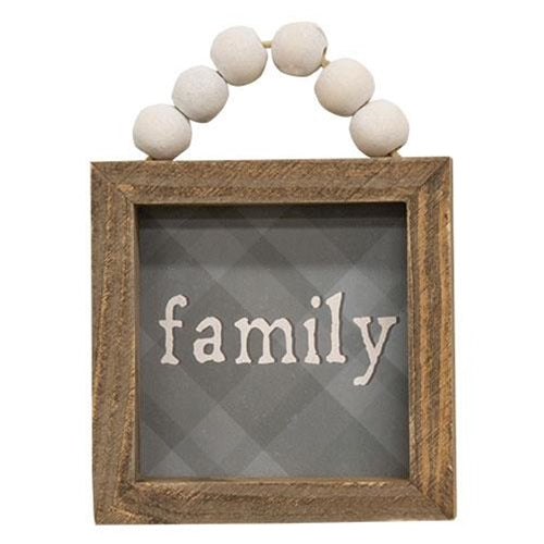Set of 2 Beaded Love & Family Plaid Mini Framed Signs