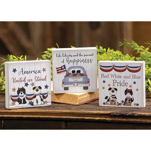💙 Set of 3 United We Stand Dog & Cat Square Block Signs