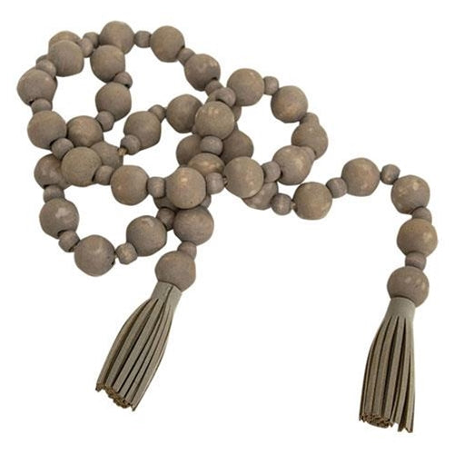 💙 Distressed Grey Wooden Bead Garland With Tassels