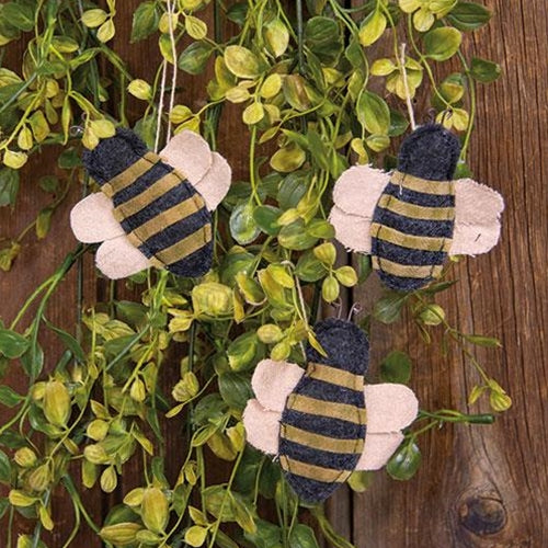 Set of 3 Mini Bee Fabric Ornaments