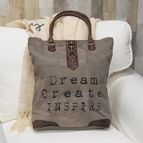 Dream Create Inspire Tote Bag with Typewriter Font