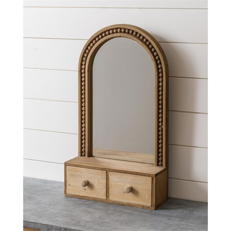 Beaded Wood Mirror With Drawers 24" H