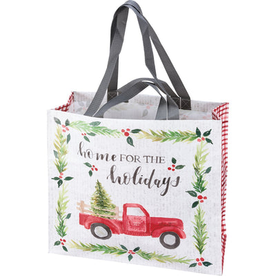 Home For The Holidays Red Truck With Tree Christmas Market Tote Bag