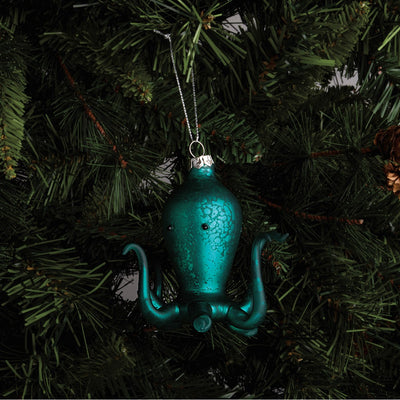 Blue Octopus Glass Ornament