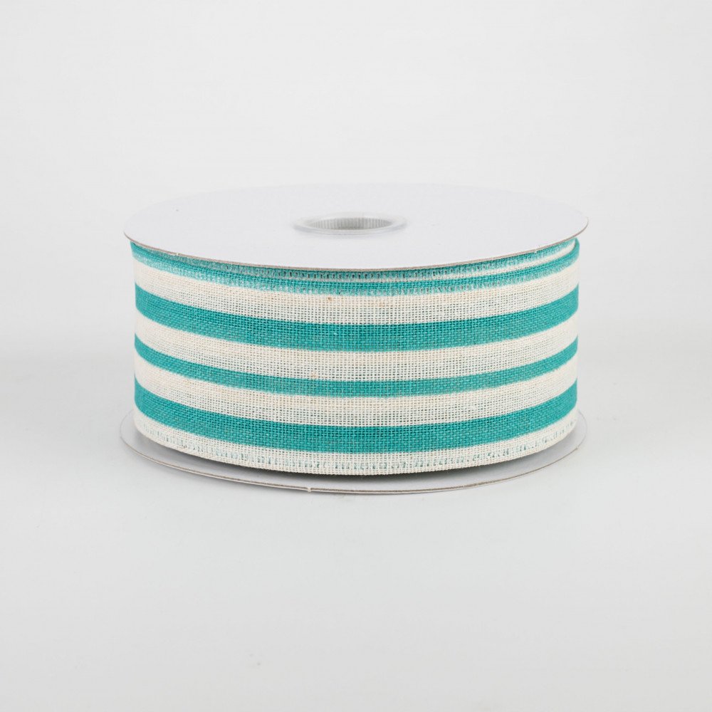 Teal & Cream Vertical Variated Stripes Ribbon 1.5" x 10 yards